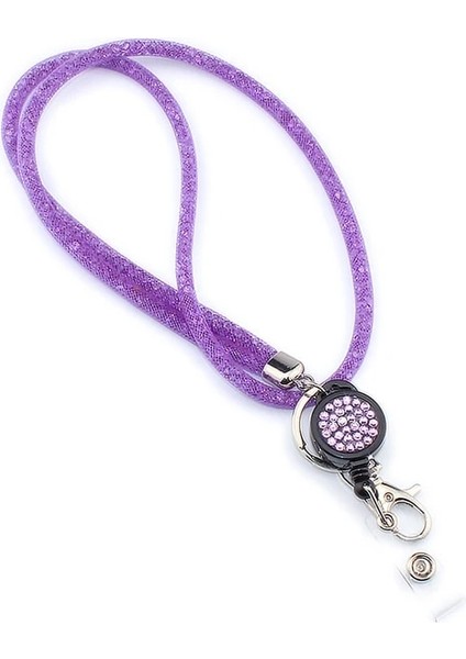 Mor Kordon Rozet Makarası Kart Kapağı Taklidi Rozet Tutucu Kristal Geri Çekilebilir Boyunluklar Çalışma Kartı Durumda Kimlik Adı Rozetleri Koruyucu Kılıf (Yurt Dışından)