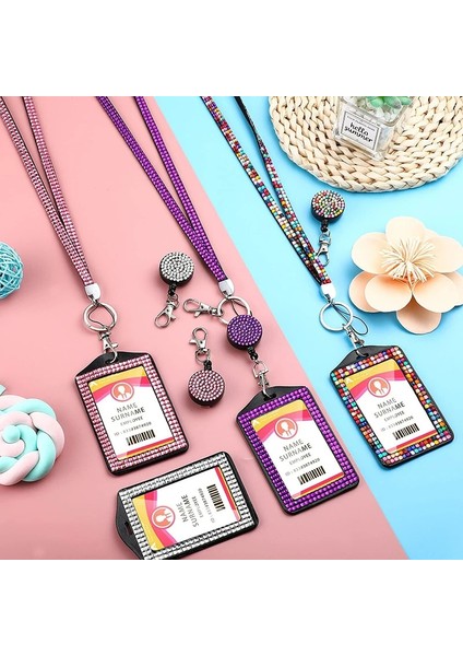 Mor Kordon Rozet Makarası Kart Kapağı Taklidi Rozet Tutucu Kristal Geri Çekilebilir Boyunluklar Çalışma Kartı Durumda Kimlik Adı Rozetleri Koruyucu Kılıf (Yurt Dışından) fırsatları