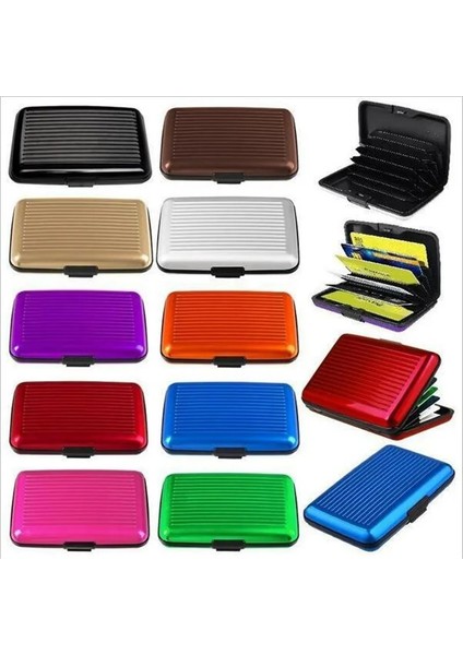 Mor Cep Iş Kimliği Kredi Kartları Cüzdan Tutucu Kılıf Alüminyum Metal Erkekler Su Geçirmez Iş Kimliği Kredi Kartı Cüzdanı Plastik Kese (Yurt Dışından) fırsatları