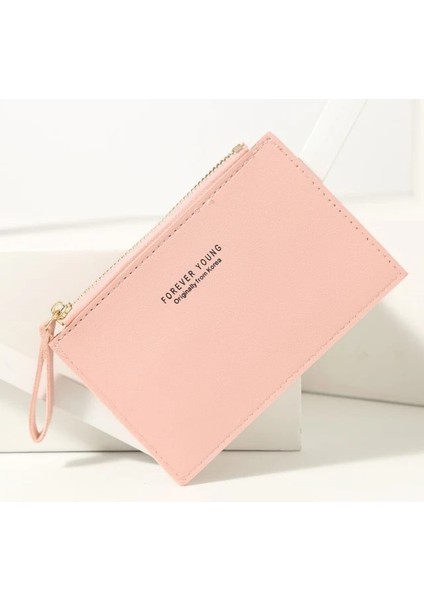 Pembe Kadın ve Erkek Kimlik Kartı Tutucu Pu Fermuarlı Para Küçük Çanta Kredi Kartı Tutucu Düz Renk Kartvizit Kılıfı Kartvizit Tutucu (Yurt Dışından)