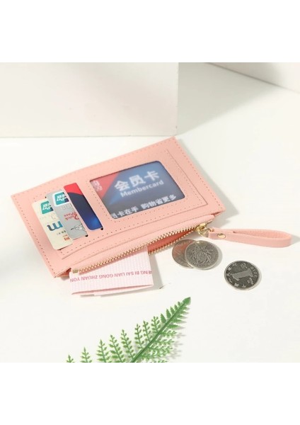 Pembe Kadın ve Erkek Kimlik Kartı Tutucu Pu Fermuarlı Para Küçük Çanta Kredi Kartı Tutucu Düz Renk Kartvizit Kılıfı Kartvizit Tutucu (Yurt Dışından) fırsatları