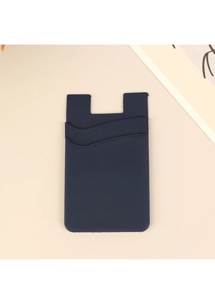 Lacivert Yapışkanlı Etiket Telefon Arka Kapak Kimlik Kartı Cüzdan Cebi Çift Katmanlı Silikon Cep Telefonu Arka Cebi Kart Tutucu Kılıf Kılıfı (Yurt Dışından)