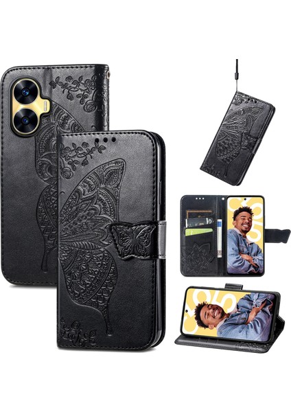 Realme C55 Için Çiçek Deri Kılıf (Yurt Dışından)