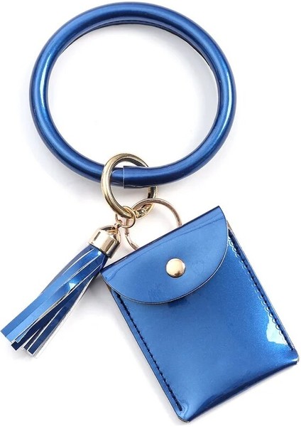 Mavi Kızlar Kadınlar Bilezik Anahtarlık Kart Tutucu Hafif Bileklik El Çantası Bozuk Para Çantaları Daire Anahtarlık Püskül (Yurt Dışından) indirimleri