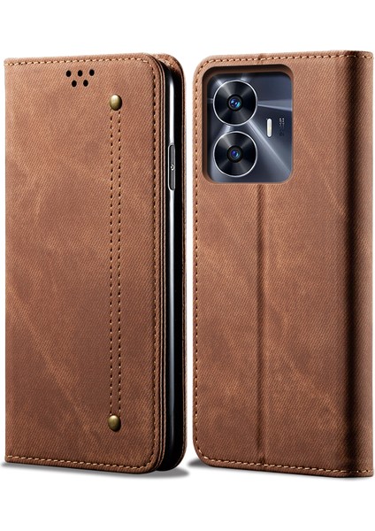 Realme C55 Için Denim Doku Pu Kılıf (Yurt Dışından)
