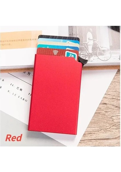 Kırmızı Yeni Anti-Manyetik Rfid Anti-Hırsızlık Kart Sahibinin Erkekler Otomatik Açılır Tip Metal Alüminyum Kabuk Kredi Kartı Kutusu Iş Cüzdanı (Yurt Dışından)