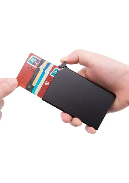 Kırmızı Yeni Anti-Manyetik Rfid Anti-Hırsızlık Kart Sahibinin Erkekler Otomatik Açılır Tip Metal Alüminyum Kabuk Kredi Kartı Kutusu Iş Cüzdanı (Yurt Dışından) fiyatları