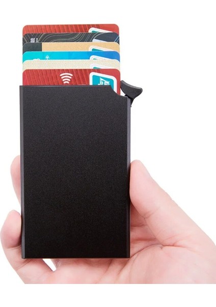 Kırmızı Yeni Anti-Manyetik Rfid Anti-Hırsızlık Kart Sahibinin Erkekler Otomatik Açılır Tip Metal Alüminyum Kabuk Kredi Kartı Kutusu Iş Cüzdanı (Yurt Dışından) modelleri