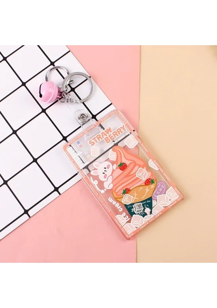 B Karikatür Şeffaf Akrilik Kredi Kartı Tutucu Kılıf Kadınlar Için Kız Sevimli Öğrenci Otobüsü Kimlik Kartı Kapak Koruma Anahtarlık Çan (Yurt Dışından)