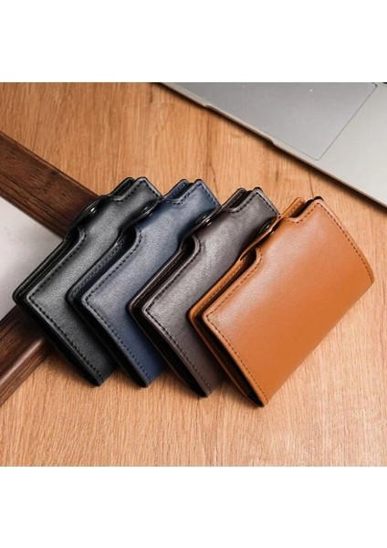 Siyah Çapraz Desen Yeni Pu Otomatik Açılır Kart Tutucu Metal Kredi Kartı Kutusu Cüzdan Aşınmaya Dayanıklı Katlanabilir Rfid Anti-Manyetik Erkek Kart Sahibinin (Yurt Dışından) fırsatları