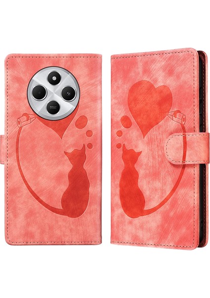 Redmi 14C 4g Için Kalem Kalp Kedi Pu Kılıf (Yurt Dışından)