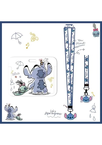 J Disney Stitch Minnie Mouse Kampüs Kart Seti Uzun Halat Rozeti Öğrenci Kartı Metro Kart Seti Çalışma Kartı Hediye (Yurt Dışından)