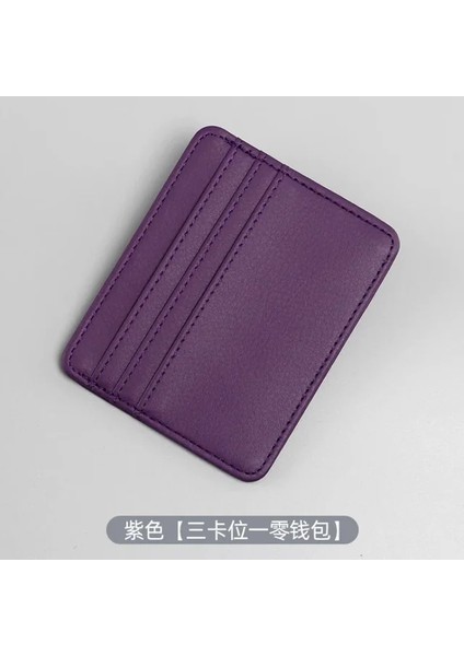 Mor-Üç Kart Ince Pu Kart Sahipleri Anti Manyetiklik Giderme Bozuk Para Kesesi Fermuarlı Çanta Organizatör Iş Bankası Kredi Otobüs Kimlik Kartı Tutucu Kapak Cüzdanlar (Yurt Dışından)