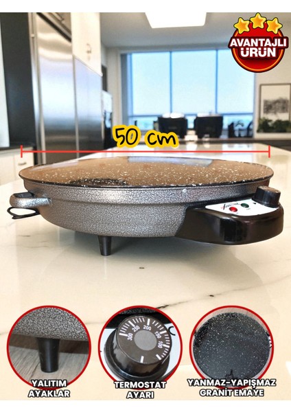 50 cm Termostatlı Elektrikli Katmer ve Gözleme Tavası - Emaye Gövde, Bakalit Tutamak, Ayarlanabilir Sıcaklık, Enerji Tasarrufu modelleri