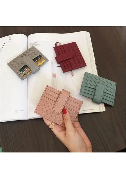Tatanyum Gri Kadın Dokuma Kart Tutucu Kadın Kart Paketi Nakit Cep Kapakları Küçük Kimlik Kredi Kartı Cüzdanı (Yurt Dışından) modelleri