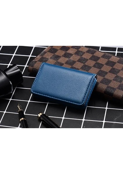 Mavi Yeni Varış Yüksek Dereceli Pu Deri + Paslanmaz Çelik Erkek/kadın Kredi Banka Kartı Durumda Metal Kart Kutusu Manyetik Kartvizitlik (Yurt Dışından)