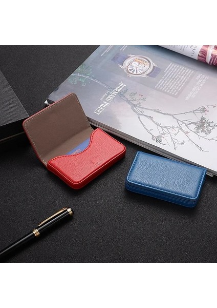 Mavi Yeni Varış Yüksek Dereceli Pu Deri + Paslanmaz Çelik Erkek/kadın Kredi Banka Kartı Durumda Metal Kart Kutusu Manyetik Kartvizitlik (Yurt Dışından) modelleri