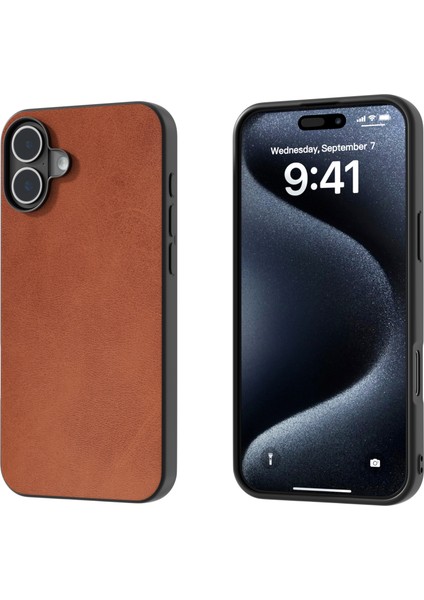 iPhone 16 Için Siyah Kenarlı Dana Dokulu Pu Kılıf (Yurt Dışından)