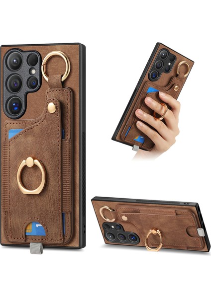 Samsung Galaxy S24 Ultra 5g Için Retro Yüzük Kartlı Telefon Kılıfı (Yurt Dışından)