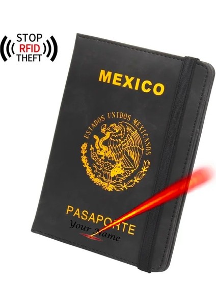 Siyah Adı Özelleştirme Isimleri Pasaport Kapağı Seyahat Cüzdanı Meksika Pasaport Seyahat Organizatör Elastik Bant Kişiselleştirilmiş Pasaport Tutucu Meksika (Yurt Dışından)