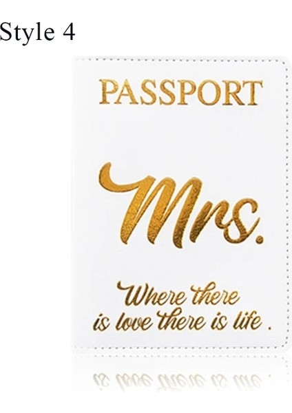 Stil 4 Çift Pasaport Klasörü Pasaport Kapağı Bagaj Etiketi Seyahat Belge Çantası Düğün Hediyesi Mr Mrs Mektup Baskı Basit Pu Seyahat Çantası (Yurt Dışından)