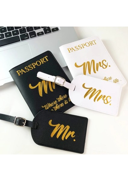 Stil 4 Çift Pasaport Klasörü Pasaport Kapağı Bagaj Etiketi Seyahat Belge Çantası Düğün Hediyesi Mr Mrs Mektup Baskı Basit Pu Seyahat Çantası (Yurt Dışından) indirimleri