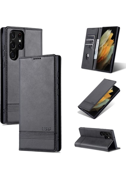 Samsung Galaxy S22 Ultra 5g Için Azns Buzağı Dokulu Pu Kılıf (Yurt Dışından)