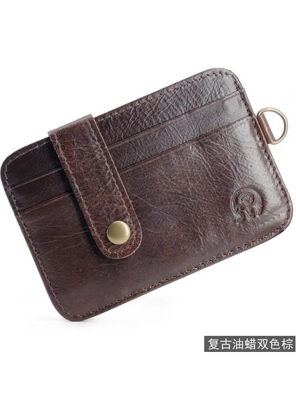 05 Taşınabilir Ilk Katman Sığır Derisi Kart Sahibinin Erkek Cüzdan Düğmesi ile Retro Ultra-Ince Ehliyet Çantası Kart Çantası Kısa Çanta Rozeti (Yurt Dışından)