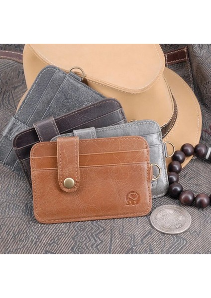 05 Taşınabilir Ilk Katman Sığır Derisi Kart Sahibinin Erkek Cüzdan Düğmesi ile Retro Ultra-Ince Ehliyet Çantası Kart Çantası Kısa Çanta Rozeti (Yurt Dışından) fiyatları