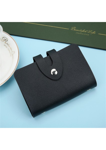 Koyu Mavi Moda Toka Pu 24 Yuvaları Kartlıklı Cüzdan Düz Renk Banka Kredi Kartı Organizatör Koruyucu Kapak Sadelik Zarif Çanta (Yurt Dışından) fırsatları