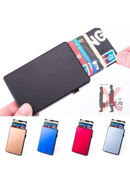 Siyah Renkli Ince Erkek Alüminyum + Plastik Rfid Kart Cüzdanı Ince Pop Up Kimlik Rfid Kart Sahibinin Adam Için Metal Kart Kutusu Kadınlar Için Kadın (Yurt Dışından) fırsatları
