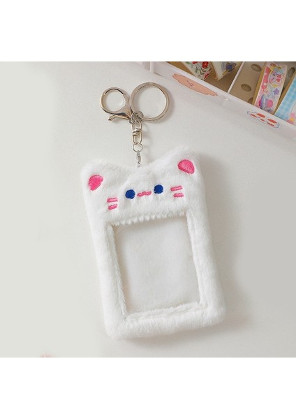 Beyaz Süper Sevimli Pembe Tavşan Peluş Fotocard Tutucu Anahtarlık Kart Tutucu Kart Koruyucu Kılıf Otobüs Banka Adı Kimlik Kartı Ekran Tutucu (Yurt Dışından)