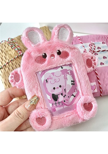 Beyaz Süper Sevimli Pembe Tavşan Peluş Fotocard Tutucu Anahtarlık Kart Tutucu Kart Koruyucu Kılıf Otobüs Banka Adı Kimlik Kartı Ekran Tutucu (Yurt Dışından) fiyatları