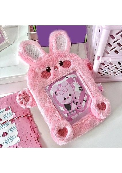 Beyaz Süper Sevimli Pembe Tavşan Peluş Fotocard Tutucu Anahtarlık Kart Tutucu Kart Koruyucu Kılıf Otobüs Banka Adı Kimlik Kartı Ekran Tutucu (Yurt Dışından) modelleri