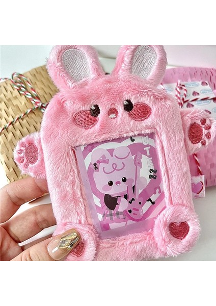 Beyaz Süper Sevimli Pembe Tavşan Peluş Fotocard Tutucu Anahtarlık Kart Tutucu Kart Koruyucu Kılıf Otobüs Banka Adı Kimlik Kartı Ekran Tutucu (Yurt Dışından) indirimleri