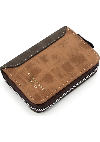 K95-B Açık Kahve Erkek Organ Kart Çantası Büyük Kapasiteli Kart Klipsi Çok Fonksiyonlu Fermuar Küçük Çanta Para Para Klip Erkek Kimlik Çantası (Yurt Dışından)