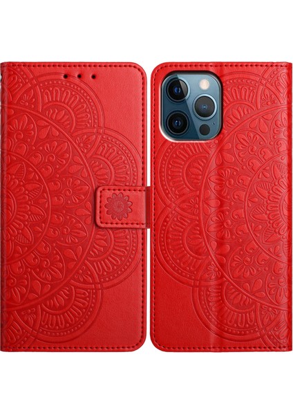 iPhone 16 Pro Için Çiçek Kabartmalı Pu Kılıf (Yurt Dışından)