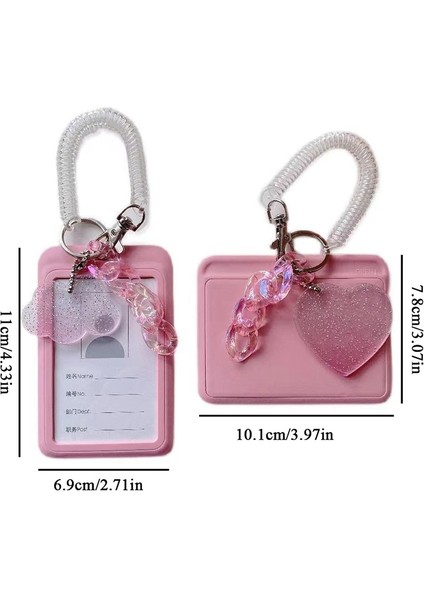 C2 Sevimli Pembe Kart Tutucu Kapak Anahtarlık Dikey Kart Kapağı Depolama Kılıfı Yatay Kart Durumda Sürgülü Geometrik Sevimli Diy Ins (Yurt Dışından) fırsatları