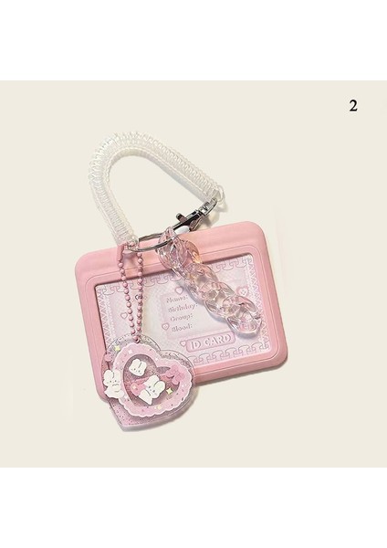 C2 Sevimli Pembe Kart Tutucu Kapak Anahtarlık Dikey Kart Kapağı Depolama Kılıfı Yatay Kart Durumda Sürgülü Geometrik Sevimli Diy Ins (Yurt Dışından) indirimleri