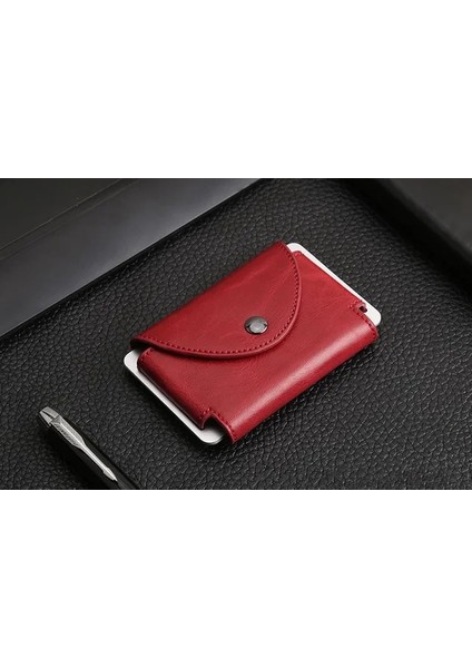 Kırmızı Rfid Şef Seyahat Mini Cüzdan Kart Sahibinin Metal Crazy Horse Pu Kredi Kartı Tutucu Porte Sipariş Cüzdanı Erkek Erkek Kimlik Kartı Tutucu (Yurt Dışından)