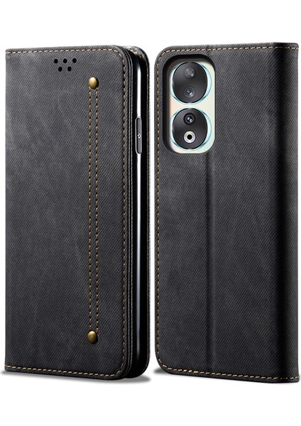 Honor 90 Için Denim Dokulu Deri Kılıf (Yurt Dışından)