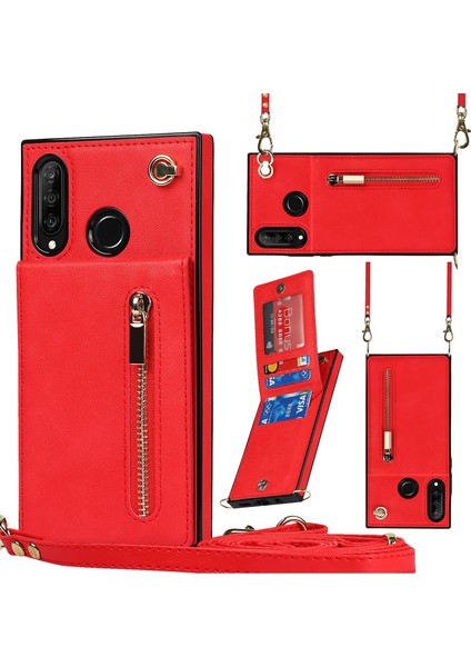 Huawei P30 Için Çapraz Vücut Fermuar Tpu + Pu Arka Kılıf (Yurt Dışından)
