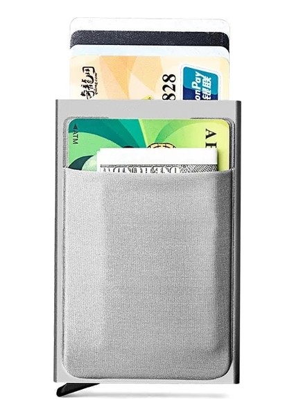 Gümüş Ince Erkek Alüminyum Cüzdan Arka Kılıflı Kimlik Kartı Tutacağı Rfid Koruması Mini Metal Otomatik Açılır Kredi Kartı Kılıfı Bozuk Para Cüzdanı (Yurt Dışından)