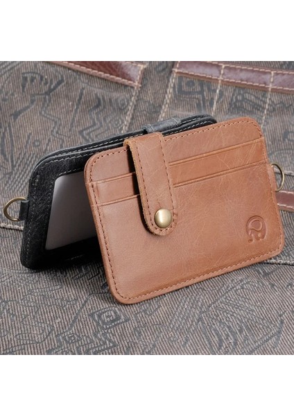 04 Taşınabilir Ilk Katman Sığır Derisi Kart Sahibinin Erkek Cüzdan Düğmesi ile Retro Ultra-Ince Ehliyet Çantası Kart Çantası Kısa Çanta Rozeti (Yurt Dışından) modelleri