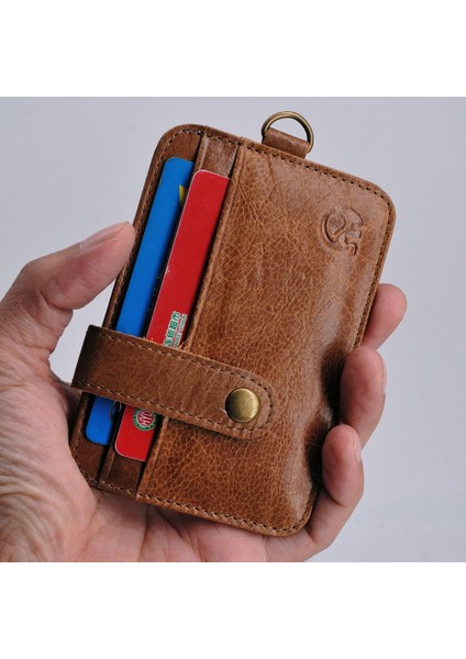 04 Taşınabilir Ilk Katman Sığır Derisi Kart Sahibinin Erkek Cüzdan Düğmesi ile Retro Ultra-Ince Ehliyet Çantası Kart Çantası Kısa Çanta Rozeti (Yurt Dışından) indirimleri