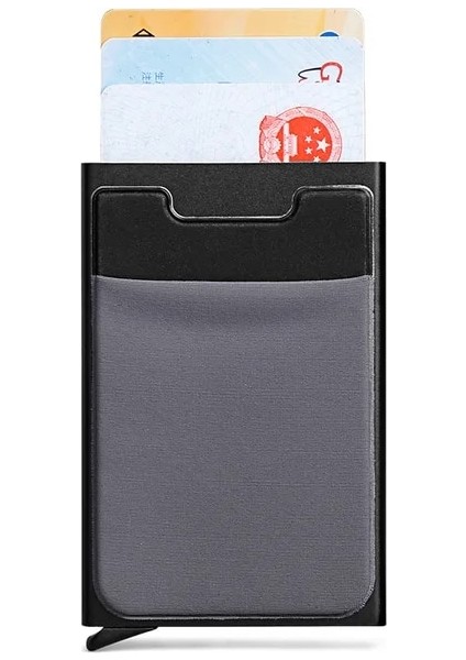 Siyah Gri Ince Erkek Alüminyum Cüzdan Arka Kılıflı Kimlik Kartı Tutucu Rfid Koruması Mini Metal Otomatik Açılır Kredi Kartı Kılıfı Bozuk Para Cüzdanı (Yurt Dışından)