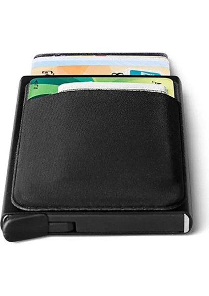 Siyah Gri Ince Erkek Alüminyum Cüzdan Arka Kılıflı Kimlik Kartı Tutucu Rfid Koruması Mini Metal Otomatik Açılır Kredi Kartı Kılıfı Bozuk Para Cüzdanı (Yurt Dışından) indirimleri