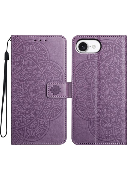 iPhone 16E Için Çiçek Kabartmalı Pu Kılıf (Yurt Dışından)
