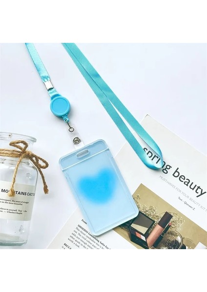 Geri Çekilebilir Mavi Aşk Desen Kart Kapağı Kadın Çocuk Otobüs Kredi Kimlik Adı Iş Çalışma Bankası Kartı Rozeti Tutucu Su Geçirmez Koruyucu Kapak (Yurt Dışından)