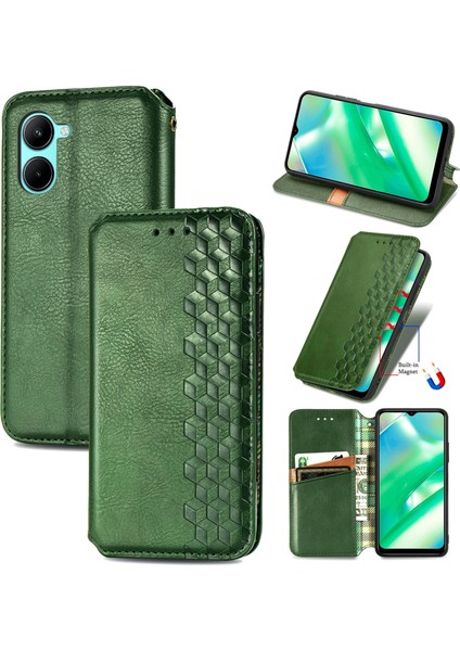 Realme C33 Için Kübik Preslenmiş Deri Kılıf (Yurt Dışından)